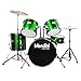 Mendini by Cecilio Complete Full Size 5-Piece Adult Drum Set with Cymbals, Pedal, Throne, and Drumsticks, Metallic Green, MDS80-GN