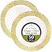 ELITE SELECTION Disposable Plastic Party Plates - 50 Pack Premium Quality 10.25” Dessert Plate - Elegant Round Cream Plate with Gold Lace Design - Ecofriendly Kitchen Dinnerware
