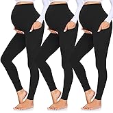 GROTEEN 3 Pack Women's Maternity Leggings with Pockets Over The Belly Workout Yoga Pregnancy Pants