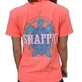 Southern Attitude Nautical Compass Snappy Turtle Heather Coral Short Sleeve Shirt (Large)