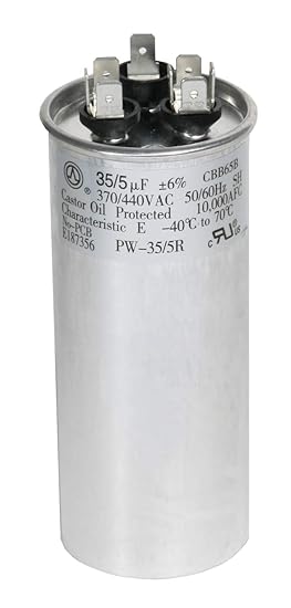 Powerwell 35 5 Mfd Uf 370 Vac Or 440 Volt Dual Run Round Capacitor Pw 35 5 R For Condenser Straight Cool Or Heat Pump Air Conditioner 35 5 Micro Farad Guaranteed To Last