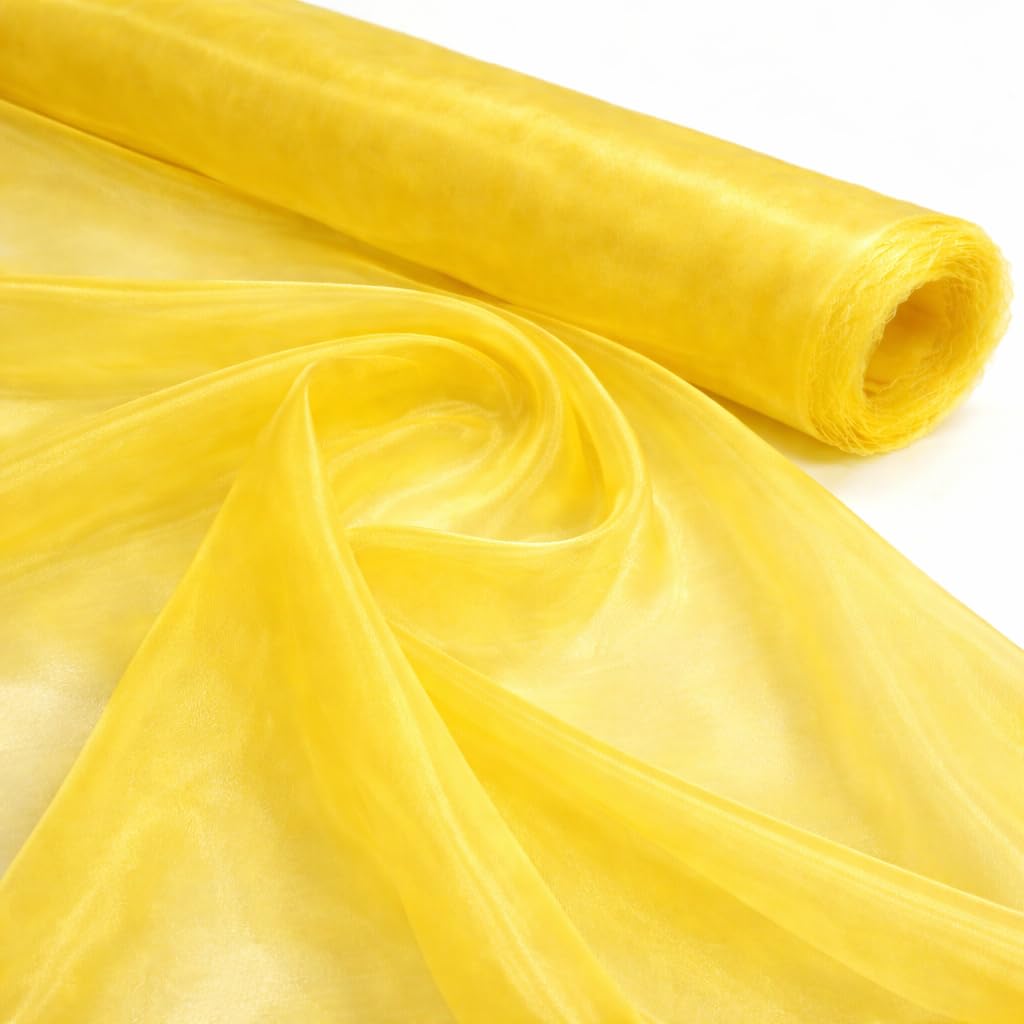 1 Meter Pack Yellow Plain Sheer Lightweight Organza Voile Drape Curtain, Wedding, Chair Sash Fabric 150cm Wide