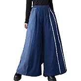 ellazhu Women's Pants Loose Elastic Wide Leg High Waist Vintage Patchwork Sweatpants Side Pockets GZ647