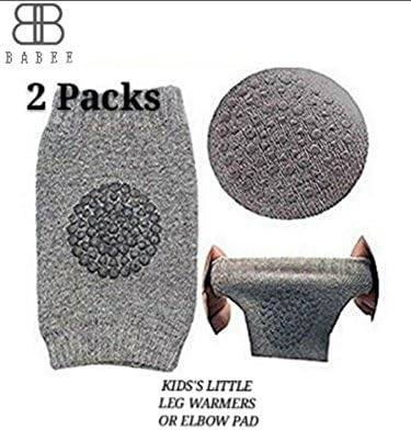 2 Packs Baby Crawling Anti-Slip Cotton Kneepads, Soft Little Leg Warmers, Safety Protect Knee and Elbow Against Hard Floors and Carpets, Gray