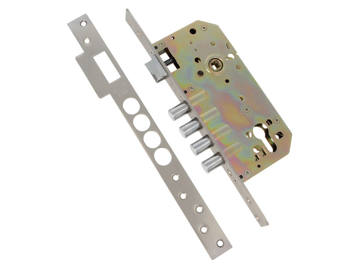 Amig - Mortise Lock Mod.100 Base for Entry Wood Doors - with Reversible Lever - for 8mm Square Handles - Steel with Matt Chrome Finish