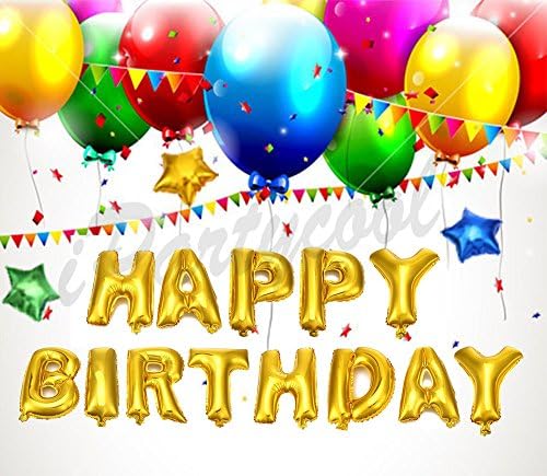 Birthday Decorations Balloons, Golden Happy Birthday Balloons, All in One Pack for Kids Birthday Party Supplies and Decorations, HB1-G