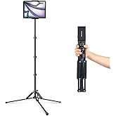 elitehood Aluminum Tablet Stand Floor [Compact & Lightweight], Adjustable iPad Tripod with 5/8” Thread Detachable Tablet Holder, 360°Swivel Tilt iPad Stand Floor for 4.7-13" Tablets and Phones