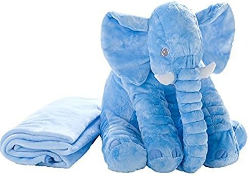 Stuffed Elephant Animal Fluffy Large Stuffed Elephant Plush Toy With Blanket Inside Softness Giant Gifts For Children Kids 24 Inches 1.2 Kg, Blue
