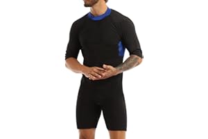 TSSOE Sun Protection Swimsuit for Men Short Sleeve Rash Guard Wetsuit One-Piece Swim Surfing Suit