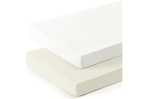 GRSSDER Mini Crib Sheets Fitted, Pack and Play Sheets 2 Pack, Ultra Soft Stretchy Pack N Play Sheets, Universal Fit for Playard Mattress, Jersey Crib Sheets Neutral for Boys and Girls, Cream/White