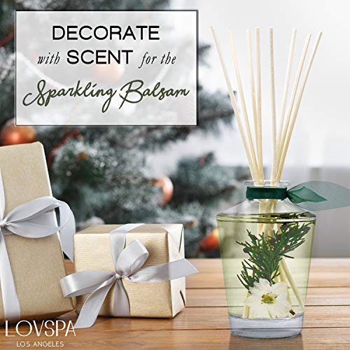 LOVSPA Sparkling Balsam Reed Diffuser Oil Set - Christmas Tree Scent with Pine, Fir Needles, Birch Wood and Amber - Natural Essential Oils and Real Botanicals - Beautiful Holiday Decor - 4.5 Ounces - Thumbnail 6
