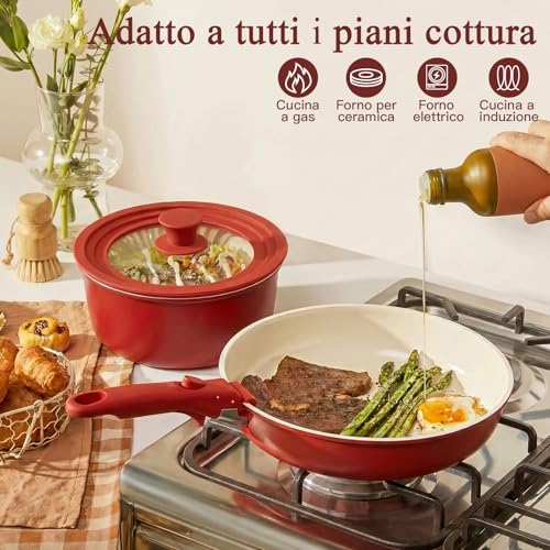GiPP 21 Piece Non-Stick Frying Pan Set with Removable Handles, Red | Suitable for Induction, Gas,Ceramic,Electric,Aluminium,Healthy Kitchen for Motorhomes,Toxin Free,Oven/Dishwasher Compatible