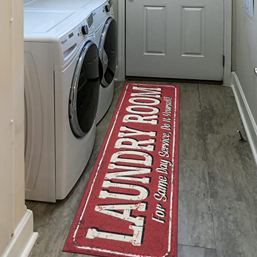 Ottomanson Laundry Collection NonSlip Rubberback Laundry Text Design