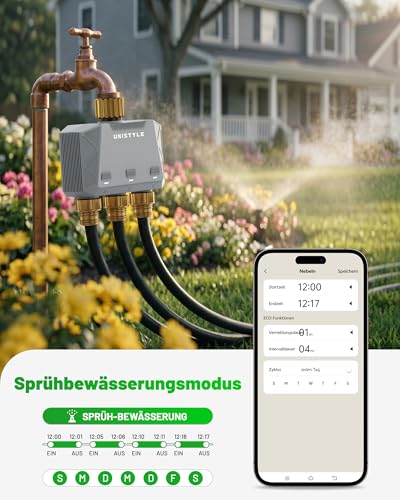 Unistyle Irrigation Computer WLAN 3 Outputs | New Edition 2026 - App Control, 5 Watering Plans, Precise Control, Alexa Voice Control, Automatic Watering for Garden & Plants