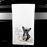 Life is Better with a Frenchie French Bulldog Waffle Microfiber Kitchen Tea Bar Towel Gift for Animal Dog Lover
