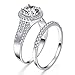 BONLAVIE 3.45ct 925 Sterling Silver Cubic Zirconia Halo Anniversary Wedding Band Engagement Ring Bridal Set