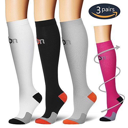 BLUETREE Compression Socks,(3 pairs) Compression Sock for Women & Men - Best For Running, Athletic Sports, Crossfit, Flight Travel(Multti-colors4-L/XL)