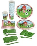Farm Animals Party Supplies - Serves 24 - Includes Plates, Knives, Spoons, Forks, Cups and Napkins. Perfect Barn Animal Party Pack for Kids Barnyard Animal Themed Parties.