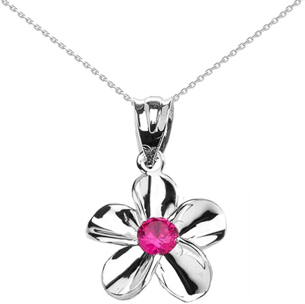 Amazon.com: Flower Collection 14k White Gold Hawaiian Plumeria Red CZ