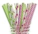 Food With Fashion Watermelon Straws - Paper Straws for Drinking, Cute Disposable Straws, Green/Hot Pink Summer Watermelon Party Paper Straws, 25 Pack