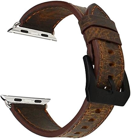 Apple watch band 42mm Crazy Horse Genuine Leather Replacement Strap With Stainless Steel Buckle for Apple Smart Watch / iWatch Series 1/2/3 All Versions (coffee)