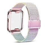 YC YANCH Compatible with Apple Watch Band 40mm with Case, Stainless Steel Mesh Loop Band with Apple Watch Screen Protector Compatible with iWatch Apple Watch Series 1/2/3/4/5 (40mm Colorful)