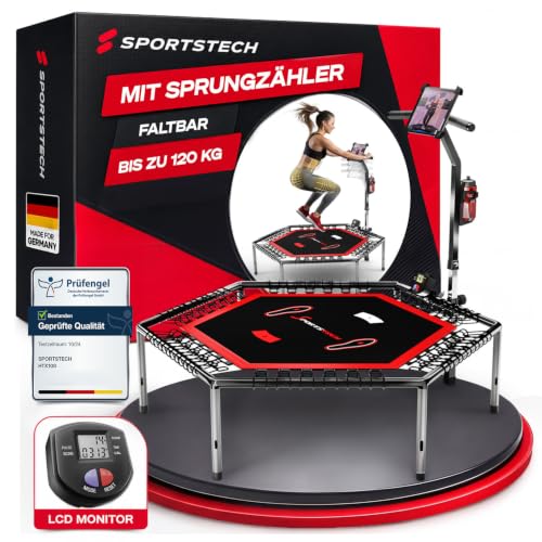 Sportstech HTX100 Trampolin, klappbar | Deutsche Qualitätsmarke | Fitness Trampolin mit Haltegriff | Indoor Jumping für Kinder und Erwachsene | Sprung