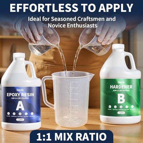 Carvix 2 Gallon Crystal Clear Epoxy Resin & Hardener Kit, Bubble-Free High Gloss for Casting Coating Wood Jewelry Art, Perfect for Beginners