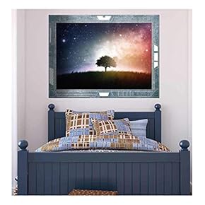 Wall26 - Science Fiction ViewPort - Decal - View of a Lone Tree Surrounded by a Beautiful Galaxy - Wall Mural, Removable Sticker, Home Decor - 24x32 inches