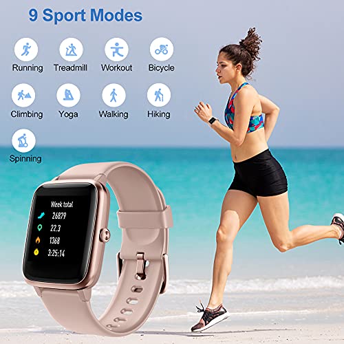 YAMAY Smart Watch Fitness Tracker Watches for Men Women, Fitness Watch Heart Rate Monitor IP68 Waterproof Watch with Step Calories Sleep Tracker, Smartwatch Compatible iPhone Android Phones (Pink)