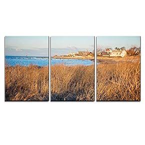 3 Piece Canvas Wall Art - a Small Town by The Sea in Sweden - Modern Home Art Stretched and Framed Ready to Hang - 16"x24"x3 Panels