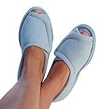 Clinic Comfort Terry Cloth Slippers - Blue - Wide Width