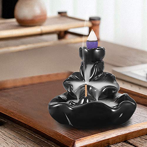 Waterfall Incense Holder,Ceramic Lotus Cone Stick Incense Burner,Backflow Burner Handcraft Gift Home Decor with 30 Free Cones Set