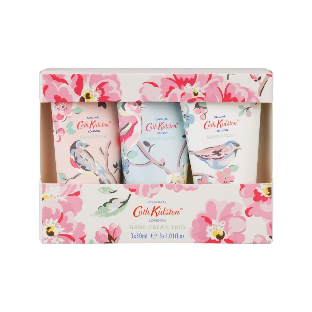 Cath Kidston Hand Cream 3x 30ml, Shea Butter, 3 Fragrances, Hand Care Moisturiser, Pocket and Travel Size, Vegan and Cruelty Friendly, Beauty Gift For Her, Blossom Birds Collection