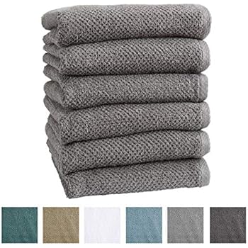 100% Cotton Hand Towel Set (16 x 28 inches) Highly Absorbent, Textured Popcorn Weave Hand Towels. Acacia Collection (Set of 6, Dark Grey)