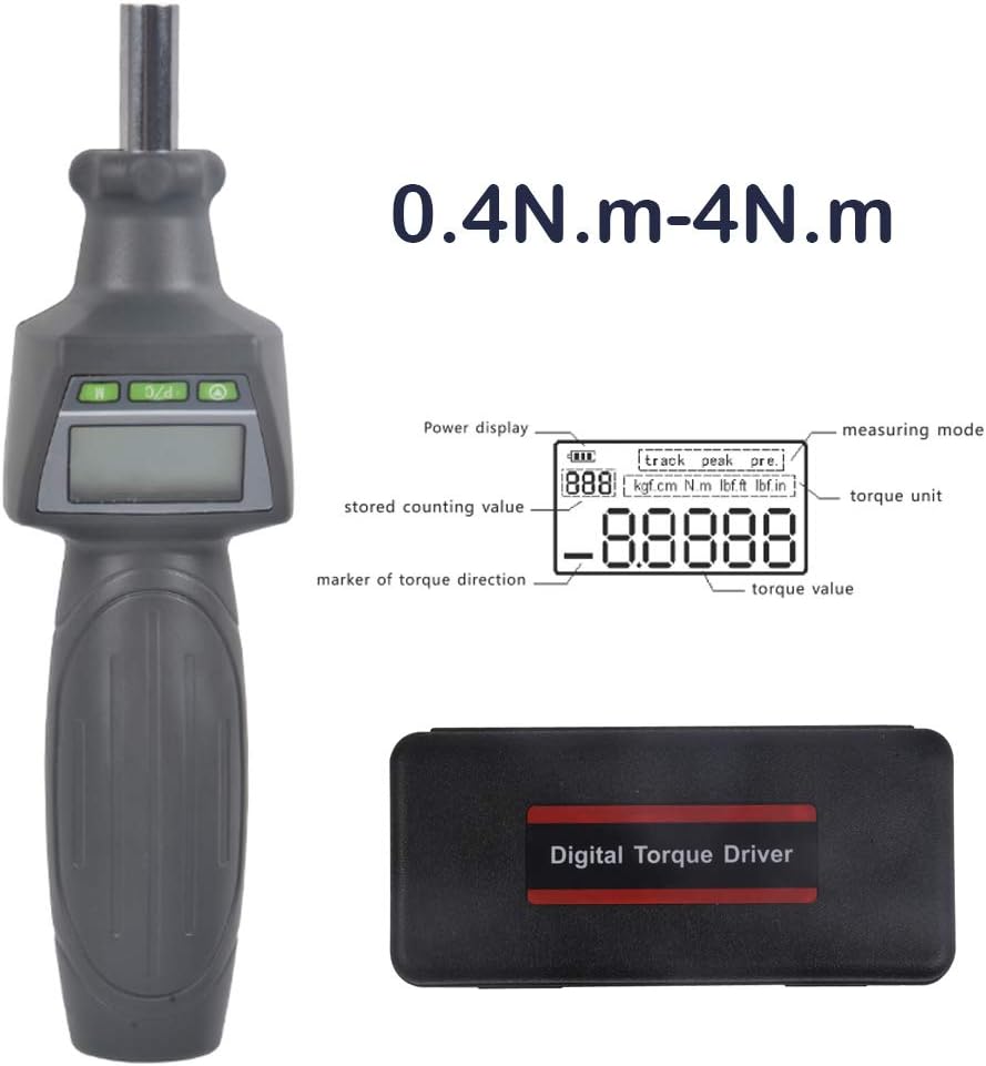 Digital Torque Screw Driver Torque Screwdriver Torque Driver Measuring Range 0.4 to 4N.m with Four Torque Units N.m lbf.ft lbf.in kgf.cm