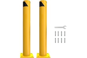 COWEHUN 42" Safety Bollard Post, 4.5 Inch Outer Diameter Safety Barrier Bolts, Bolt Fixing, Bright Yellow Steel Column, Protection Against Rust, UV, Oxidation, Suitable for Traffic Control, Lane Barrier-2 PCS