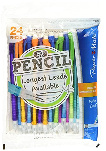 Paper Mate Write Bros Mechanical Pencils, 0.5mm, HB #2, Assorted Colors, 24 Count