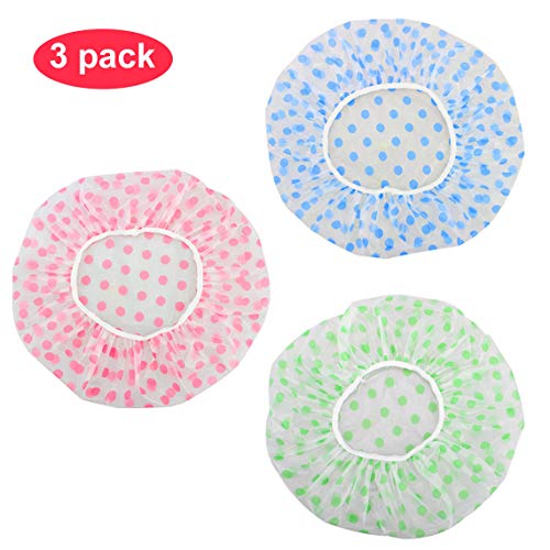 Shower Caps, Waterproof Bath Cap, Reusable Shower Caps, Environmental Protection Hair Bath Caps, 3 Pieces