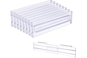 Flyxiregg Drawer Dividers Organizers 4 Pack, Adjustable 3.2" High Expandable from 12.2-21.4" Kitchen Drawer Organizer, Clear Plastic Drawers Separators, Installed by Double-sided Tape (8 pack)