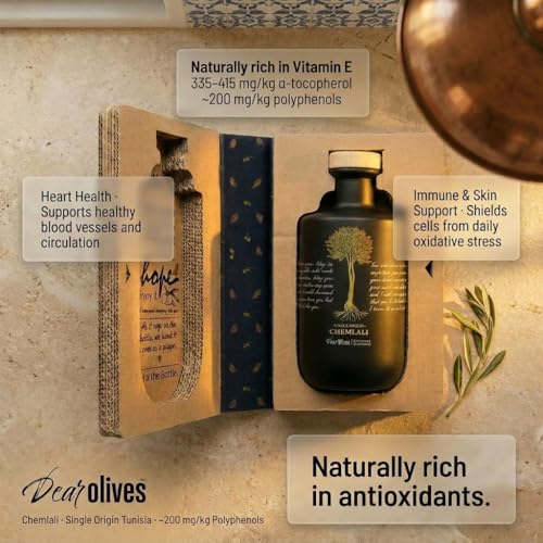 Dear Olives™ – Award-Winning Extra Virgin Olive Oil - Naturally Rich in Polyphenols - Exceptionally Low Acidity - Early Harvest Cold Pressed Single-Origin Tunisian EVOO - Fresh Harvest Perfect for Dipping, Drizzling and Cooking - Individually Numbered Bottle with a Gift Box, 700ml (Chemlali - Smooth/Douce)