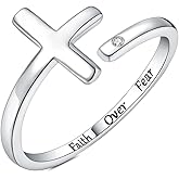 CCWPXX Sterling Silver Cross Rings for Women - Faith Inspirational Adjustable Rings Jewelry Gifts for Christian