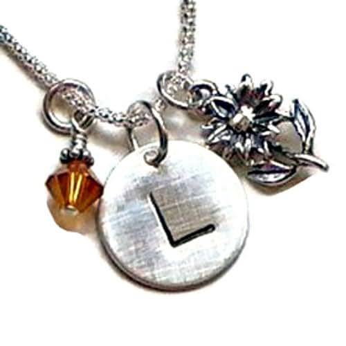 Amazon.com: Sunflower Hand Stamped Sterling Silver Initial ...