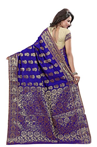 Blue Colour Banarasi Saree With Unstitched Blouse Piece, Free Size. - Image 5