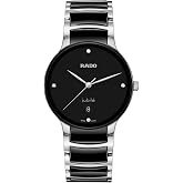 Rado - Centrix - Unisex Quartz Swiss Watch - 39mm Black Dial with Date - Silver &amp; Black High-Tech Ceramic Bracelet - R30021712