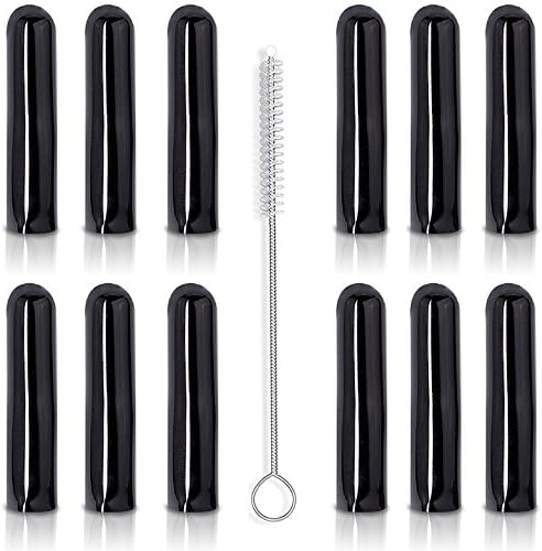 Chefast Liquor Pour Spout Covers Set: Combo Kit Of 12 Long Rubber Dust Cap for Liquor Bottle Pourers and A Cleaning Brush - Bar Accessories