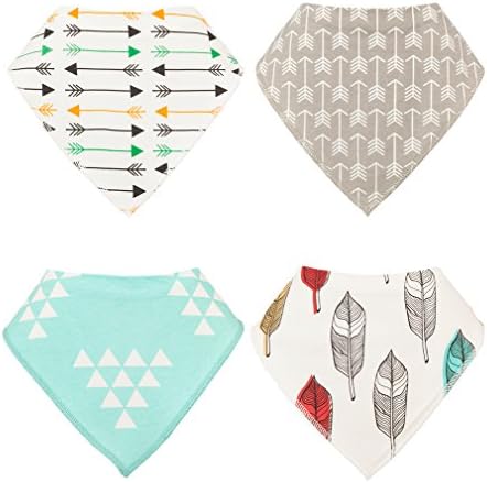 Baby Bandana Drool Bibs, Unisex 4-Pack Gift Set for Drooling and Teething, Soft and Absorbent (boho feather + arrows)
