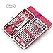 Nail Clipper Travel Set,18 in 1 Stainless Steel Manicure Pedicure Set Nail Cutter Scissors Care Set Tweezers Knife Ear Pick Eyebrow Scissors Utility Tools Grooming Kits with Leather Case (Pink)