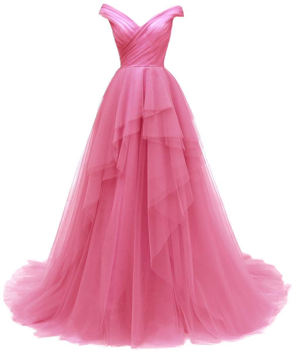 Ruiyuhong Women's Aline Layers Tulle Prom Dresses Fushia Off The