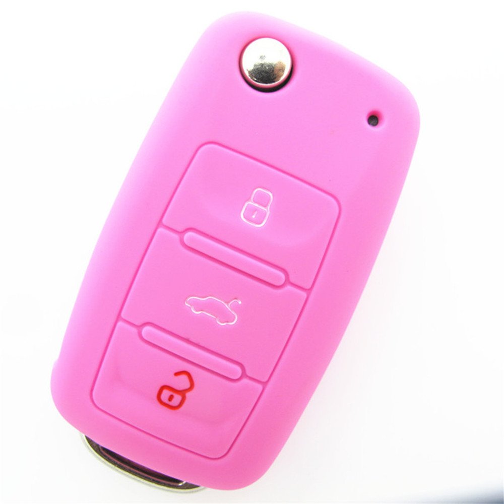 Happyit Silicone Car Key Cover Case for Volkswagen VW Polo Passat B5 Golf 4 5 6 Jetta Mk6 Tiguan Gol CrossFox Plus Eos Scirocco Beetle (Pink)